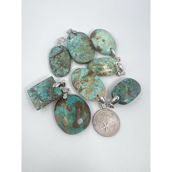 8 Natural Persian Turquoise Pendants Metal Stainless Steel Hook Bulk Lot - Picture 3 of 11